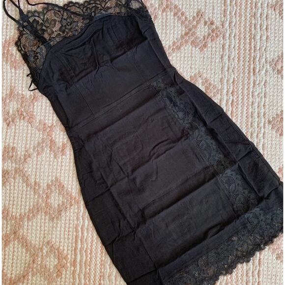 Black Free People Bodycon One Shoulder Lace Detail Mini Dress XS - Picture 2 of 6